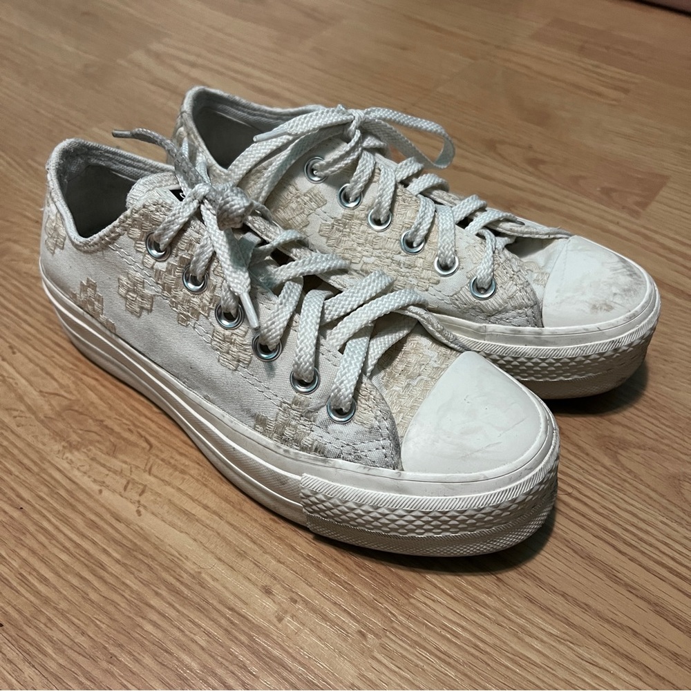 Ivory Crochet Platform Converse